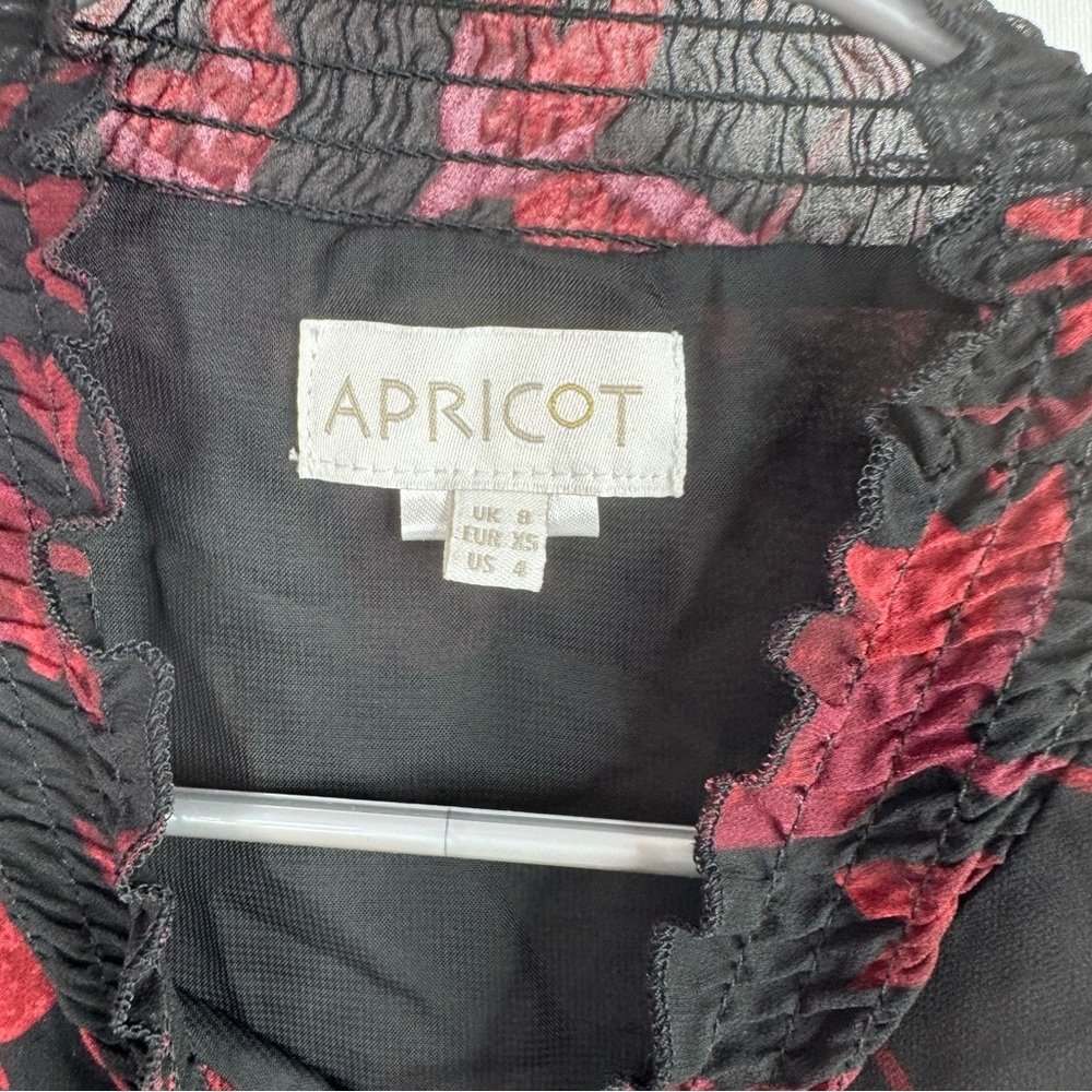 APRICOT blouse long sleeve flare detail smocked Black and Red Floral Blouse - Picture 6 of 7